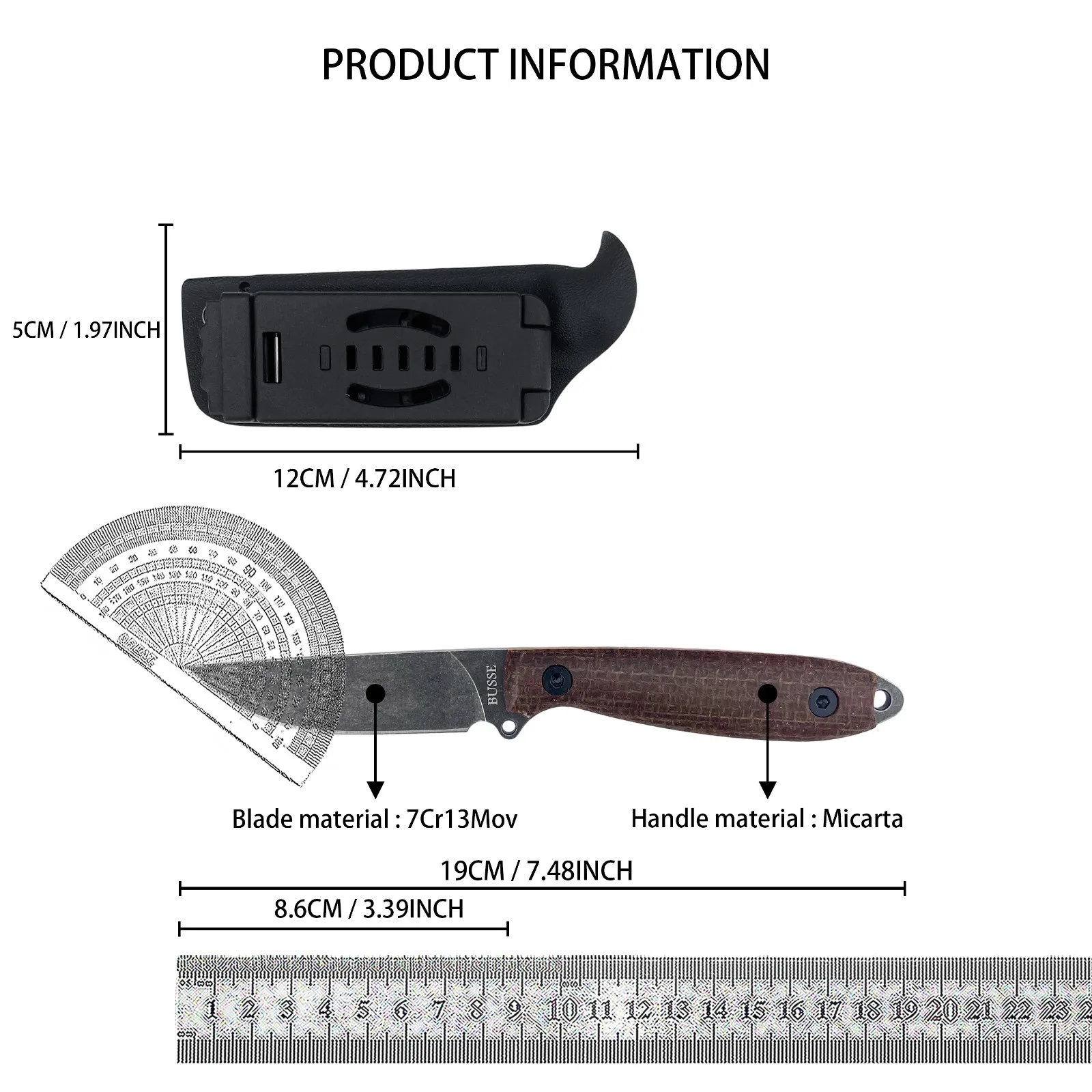 Portable Field Carry Tool Fixed Blade Knife 7Cr13Mov Steel Premium Micarta Grip for Fishing & Outdoor Use & Jungle Survival view 6