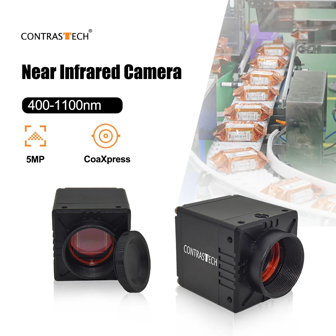 

5MP 60fps 105fps USB3.0/CoaXPress RGB NIR 400-1100nm Near-Infrared Camera for Grating Sorting Contrastech