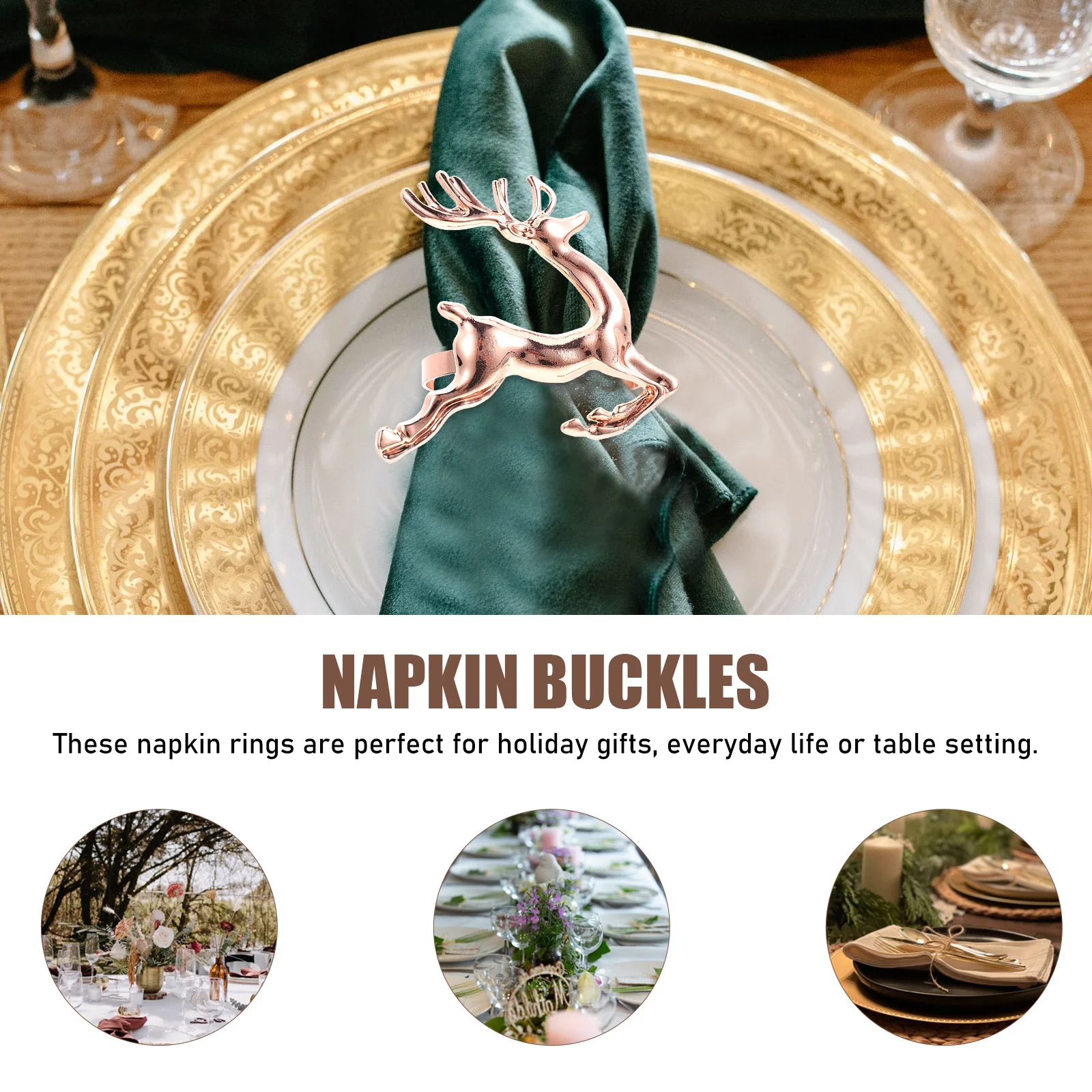 

6pcs Elk Shaped Rings Christmas Party Alloy Metal Buckles Holders Festival Xmas Decorative Dining Table Accessories