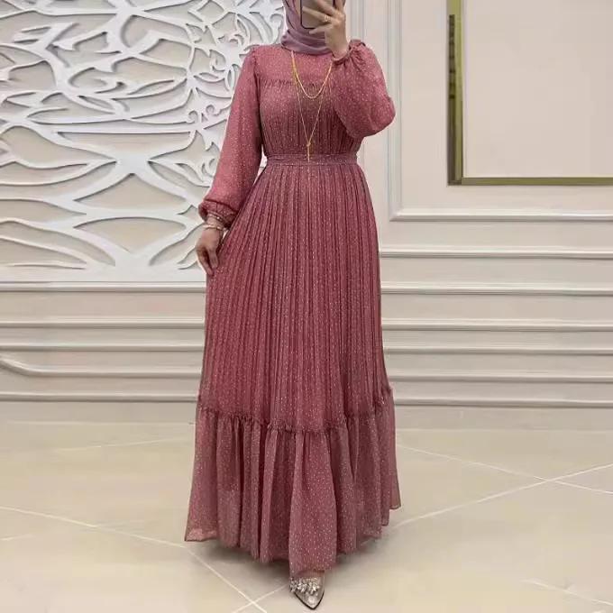 Elegancka damska muzułmańska abaja nowy pasek w kropki dla muzułmańskich kobiet tradycyjna moda Dubaj luksus Turcja Islamskie ubrania Kaftan Szata