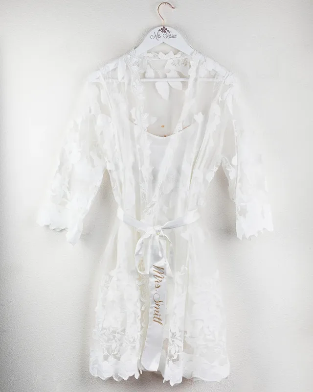 Leaf Lace Bridal Bride Robe | Bridesmaid Robe| Bridal Party Lace Bridal Shower Robe| Wedding Getting Ready Robe Mother's day