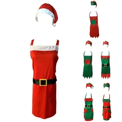 Christmas Apron and Hat Set Cooking Aprons Christmas Elf Hat Kitchen Apron Elf Apron for New Year Restaurant Coffee Shop