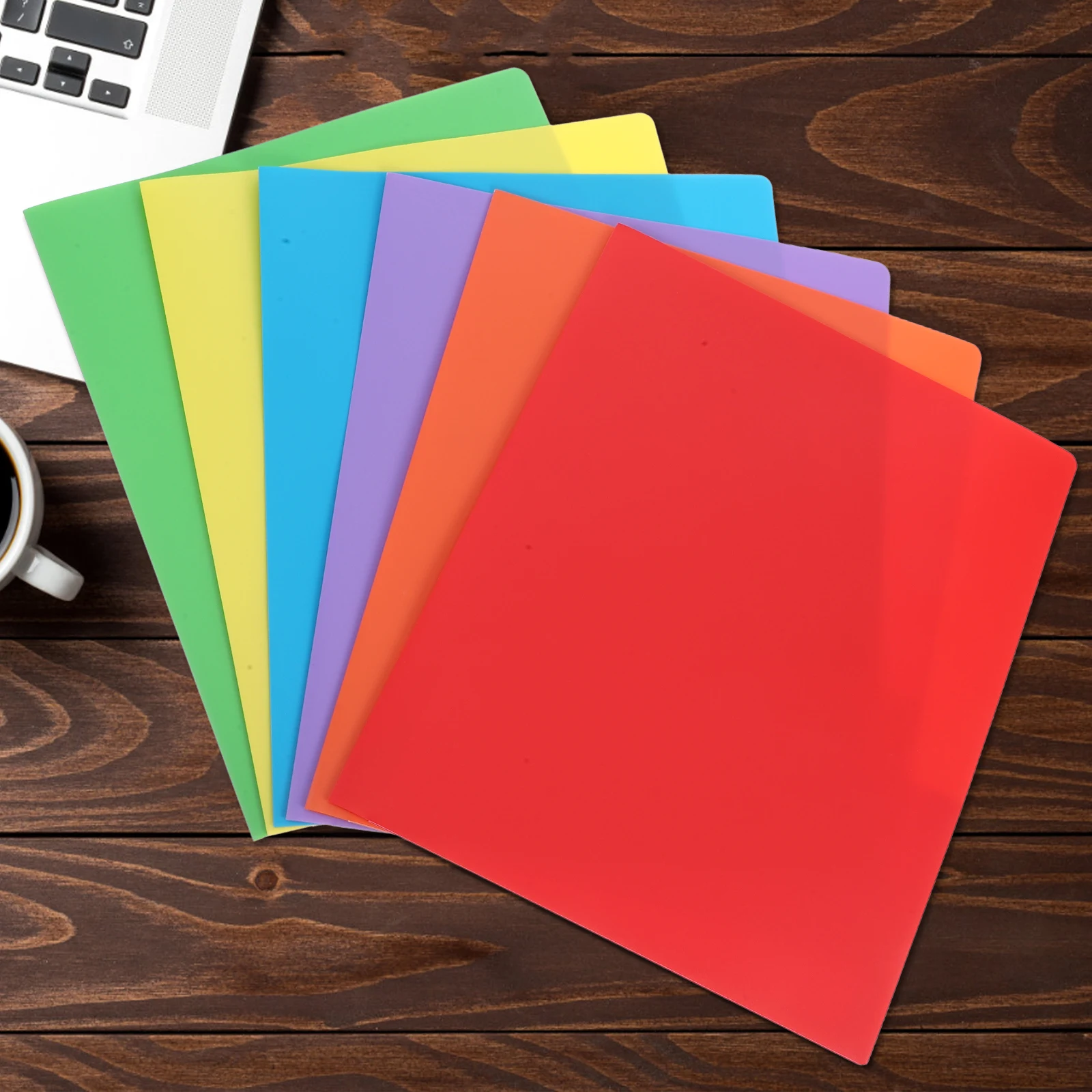 

6pcs Plastic Pocket Folders A4 Prongs Two Pocket File Folders Filing Cabinet School Office Organization Presentation Supplies