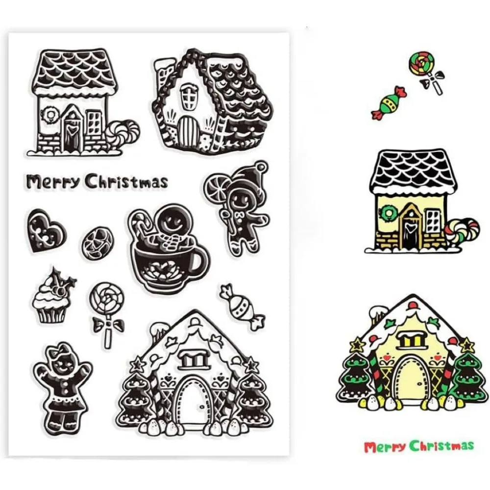 Christmas Gingerbread Man Clear Rubber Stamp House Candy Merry Christams Holiday Transparent Silicone Seal Stamp Xmas Journaling