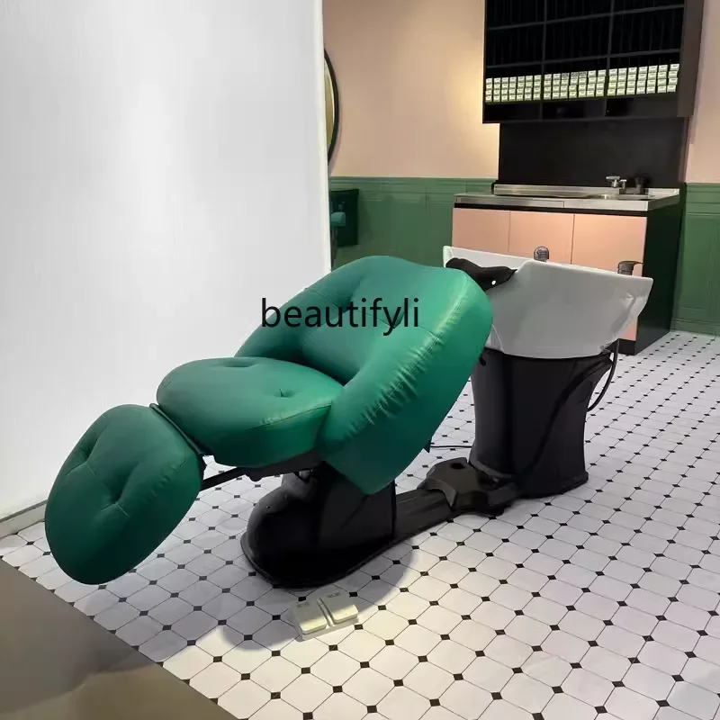 

R Electric Shampoo Chair Barber Shop Massage Couch Hair Salon Half Lying High-End Flushing Bed Ceramic Basin R
