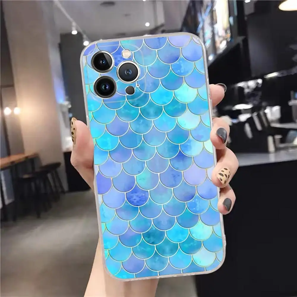 Mermaid fish skin shine Phone Case For iPhone 15 14 11 12 13 Mini Pro XS Max Cover 6 7 8 Plus X XR SE 2020 Funda Shell