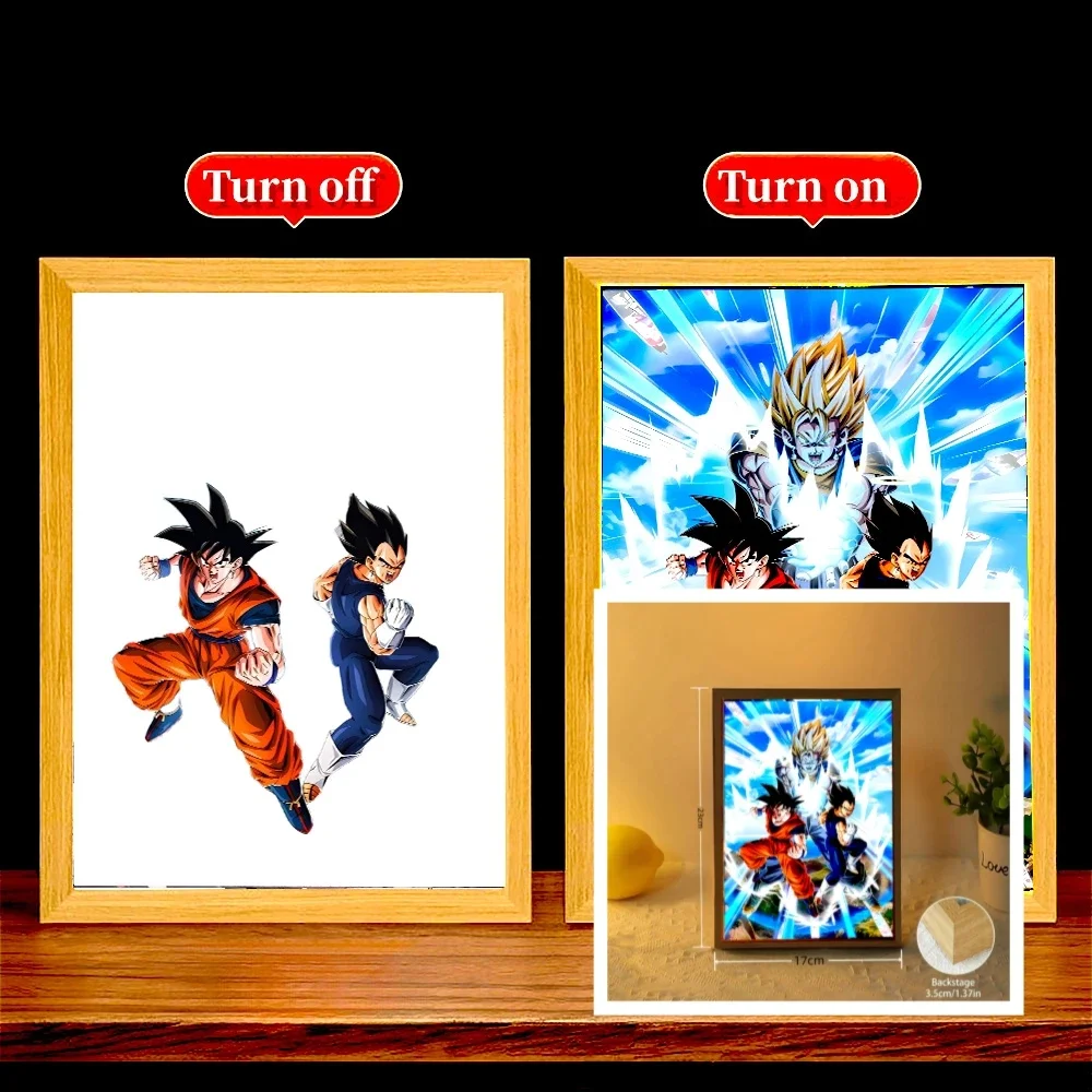 Anime Figure Light Painting Photo Frame Dragon Ball Z Goku Led Night Light Lamp Bedside Table Decorate Christmas Gifts Moon Lamp image 4