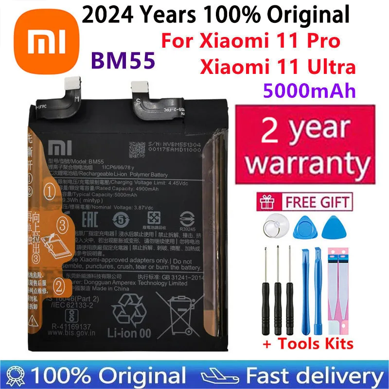 Batería Original Xiaomi de 2024 años para Xiaomi Mi Mix 1 2S 3 4 Poco X3 F3 Redmi K40 10T 11T Mi 11 Mi11 Lite Ultra Pro