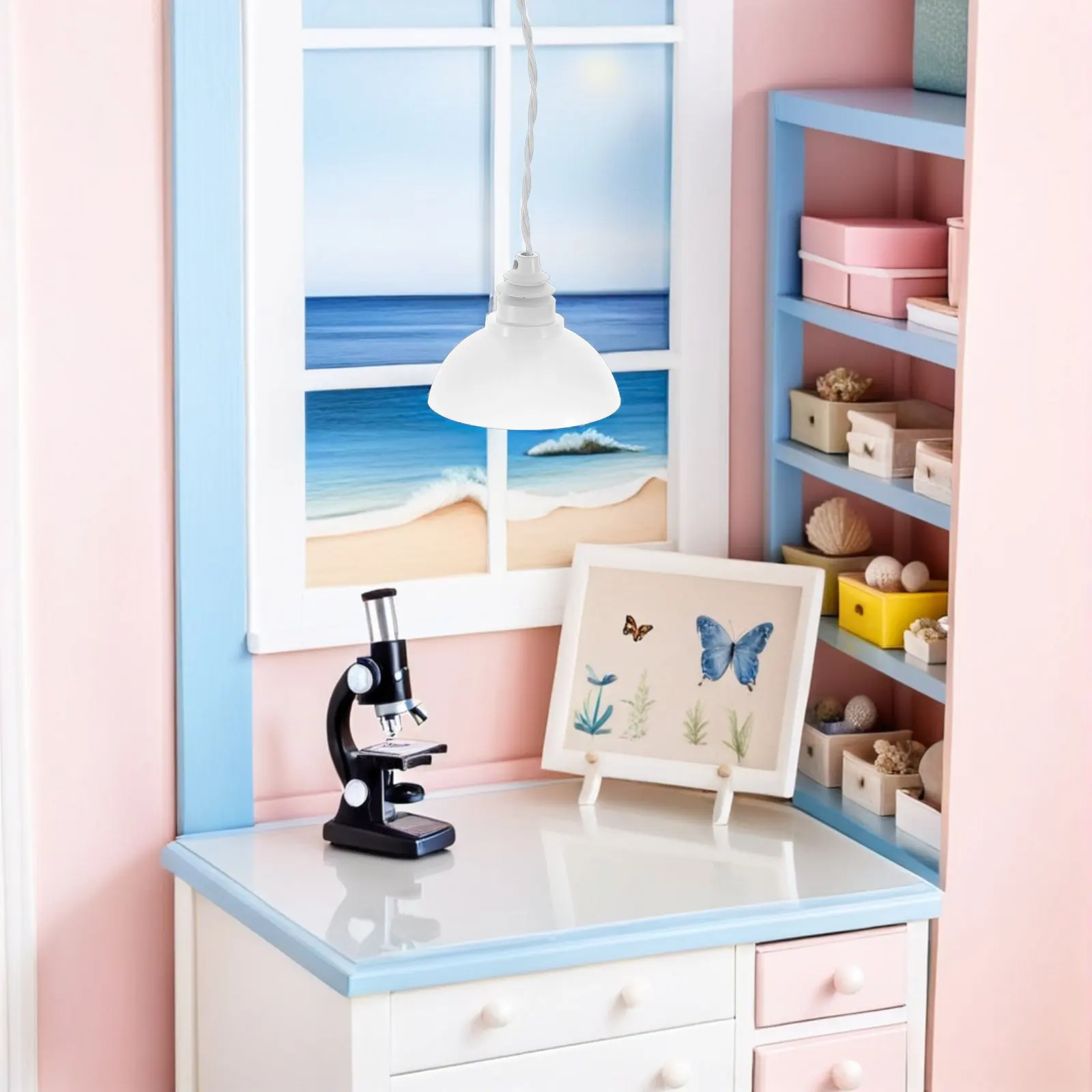 

Mini Chandelier Dollhouse Ceiling Light Hanging Lamp White Finish for 1:12 Scale Miniature Furniture Scene Decoration Simulation