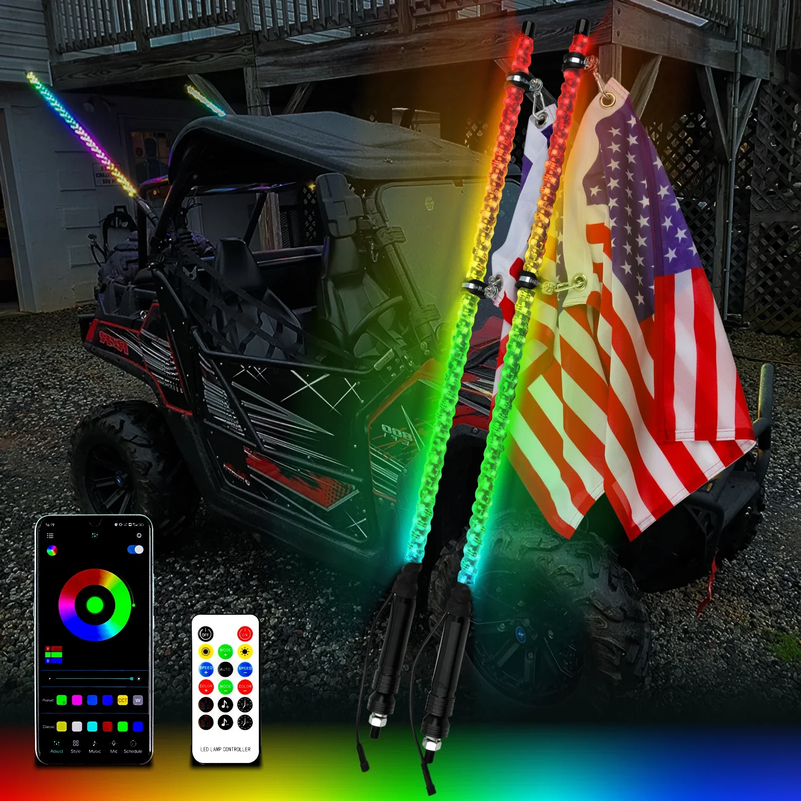 1/2 PCS 3FT LED Whip Light RGB Waterproof Multi-Color Flagpole Lamp Bowlight for Offroad Sand Rails Buggies SxS ATV/UTV RZR