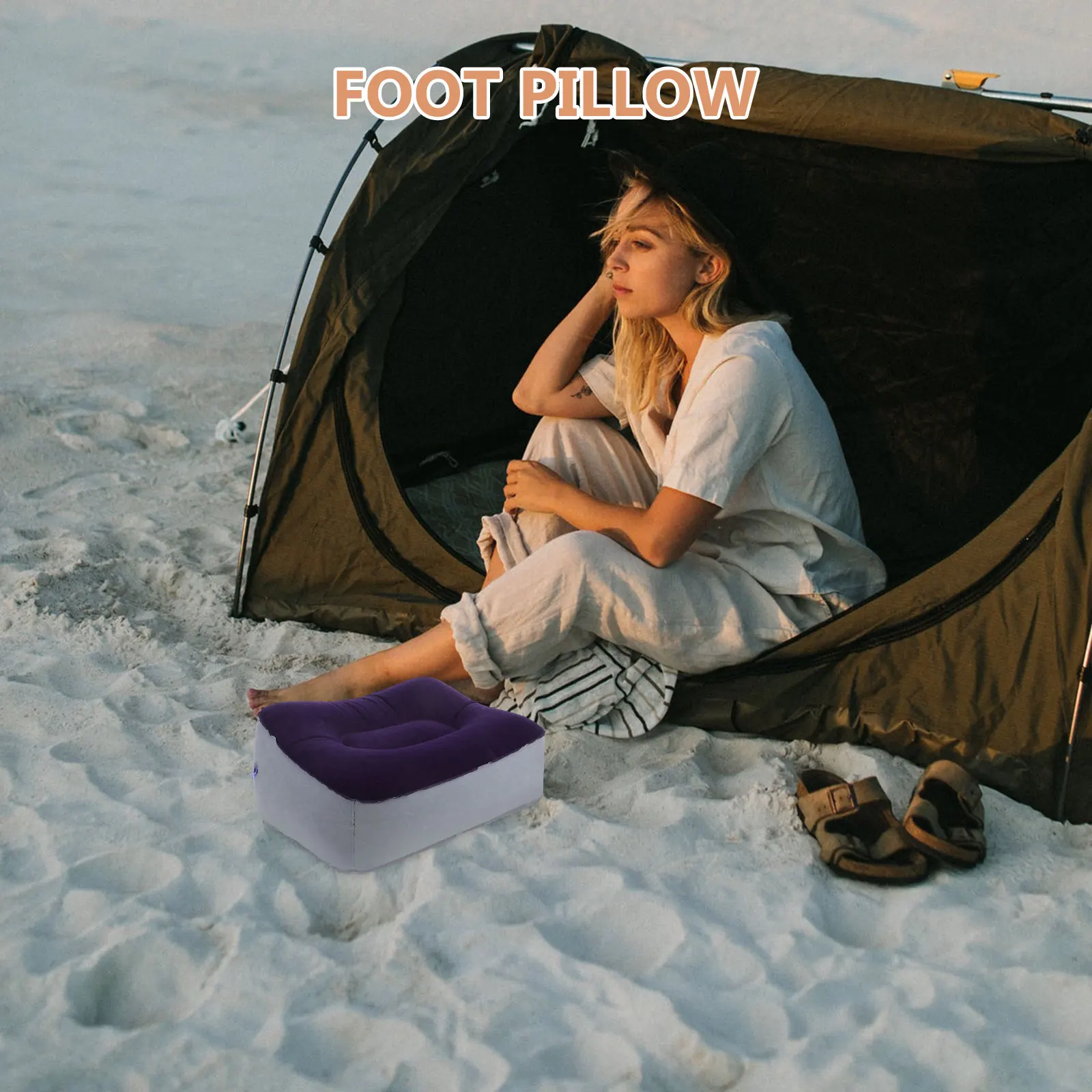 

2 pcs Inflatable Foot Rest Cushion Flocking Pvc Comfortable Travel Pillow For Office Home Airplane Portable Collapsible