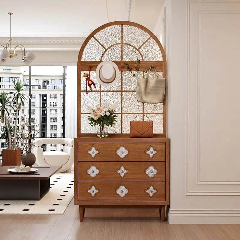 

Second-hand solid wood water-patterned glass four-leaf clover screen partition cabinet entrance living room entrance cabinet Fre