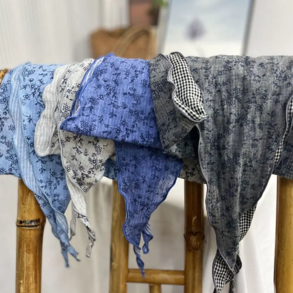 

Повязка на голову с цветком, хлопковый льняной квадратный шарф, пасторальный стиль, платок на голову, шарф с цветочным принтом, аксессуары, шарфы, шарф, повязка для волос