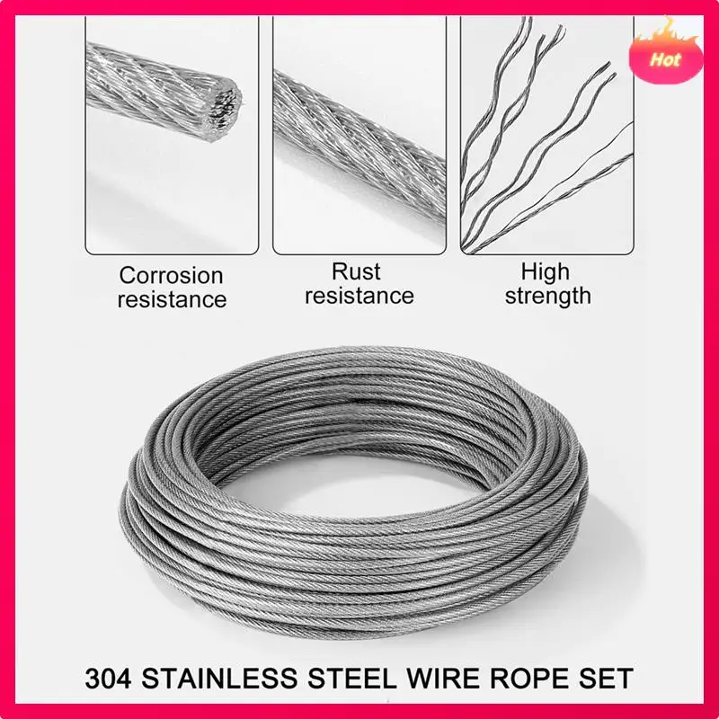 30M Φ 3Mm Steel Wire Kit 304 Stainless Steel Tension Wire With Eyelet Tensioning Kit, Turnbuckle