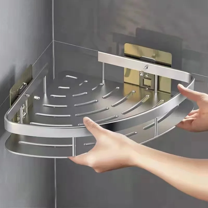 Aluminum Alloy Shampoo Rack Bathroom Shelf Makeup Storage Organizer Shower Shelf Bathroom Accessories No Drill Wall Corner Shelf