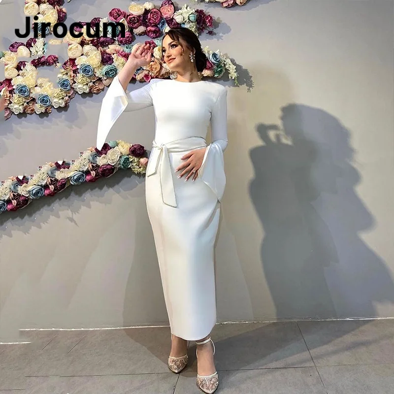 

Jirocum Elegant O Neck Evening Gown Women's Trumpet Long Sleeve Party Prom Gowns Ankle Mermaid Formal Occasion Dress Saudi 2025