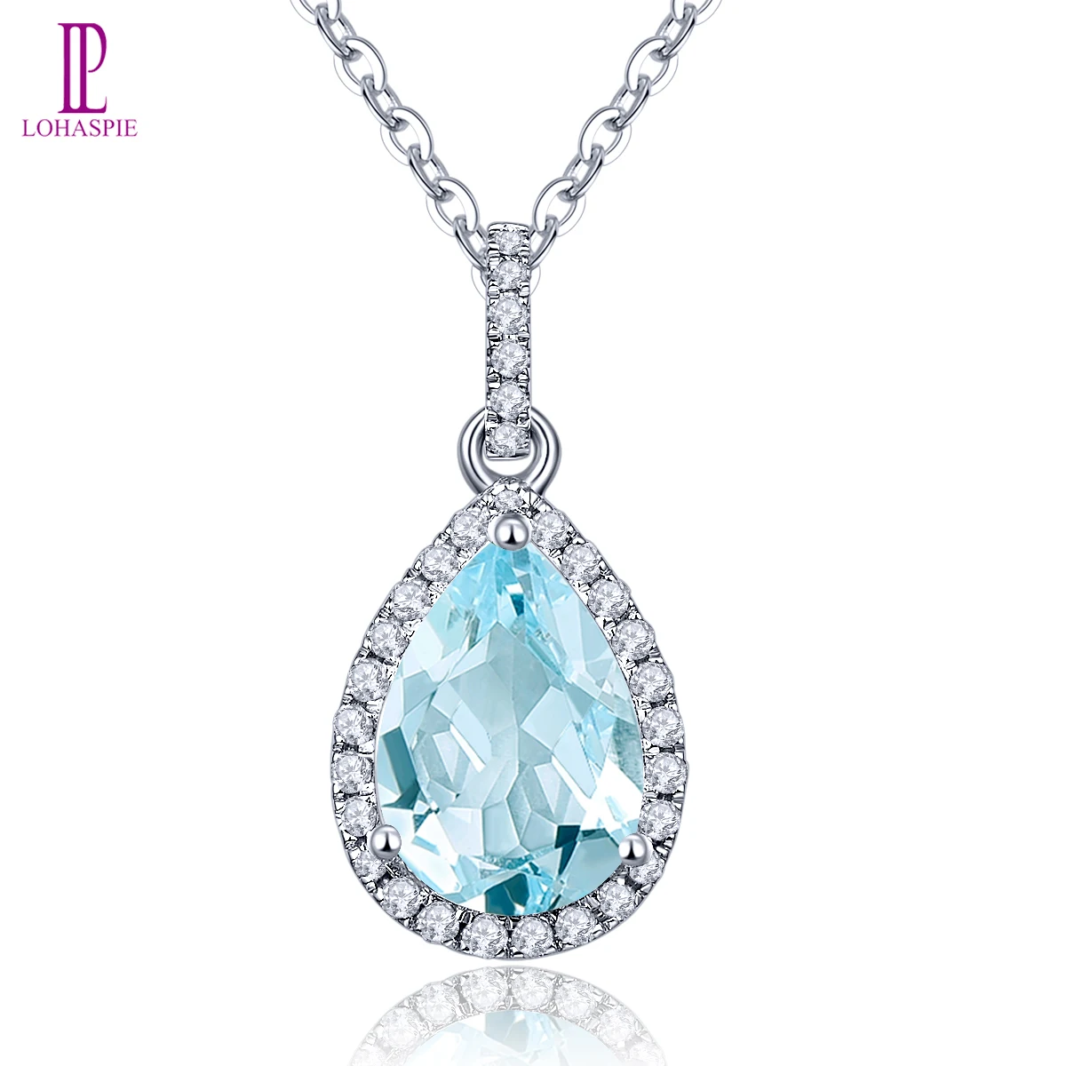 

Lohaspie Natural Light Blue Aquamarine Real 9K White Gold Pendant 1.6 Carats Gemstone Customized Fine Jewelrys Anniversary Gifts