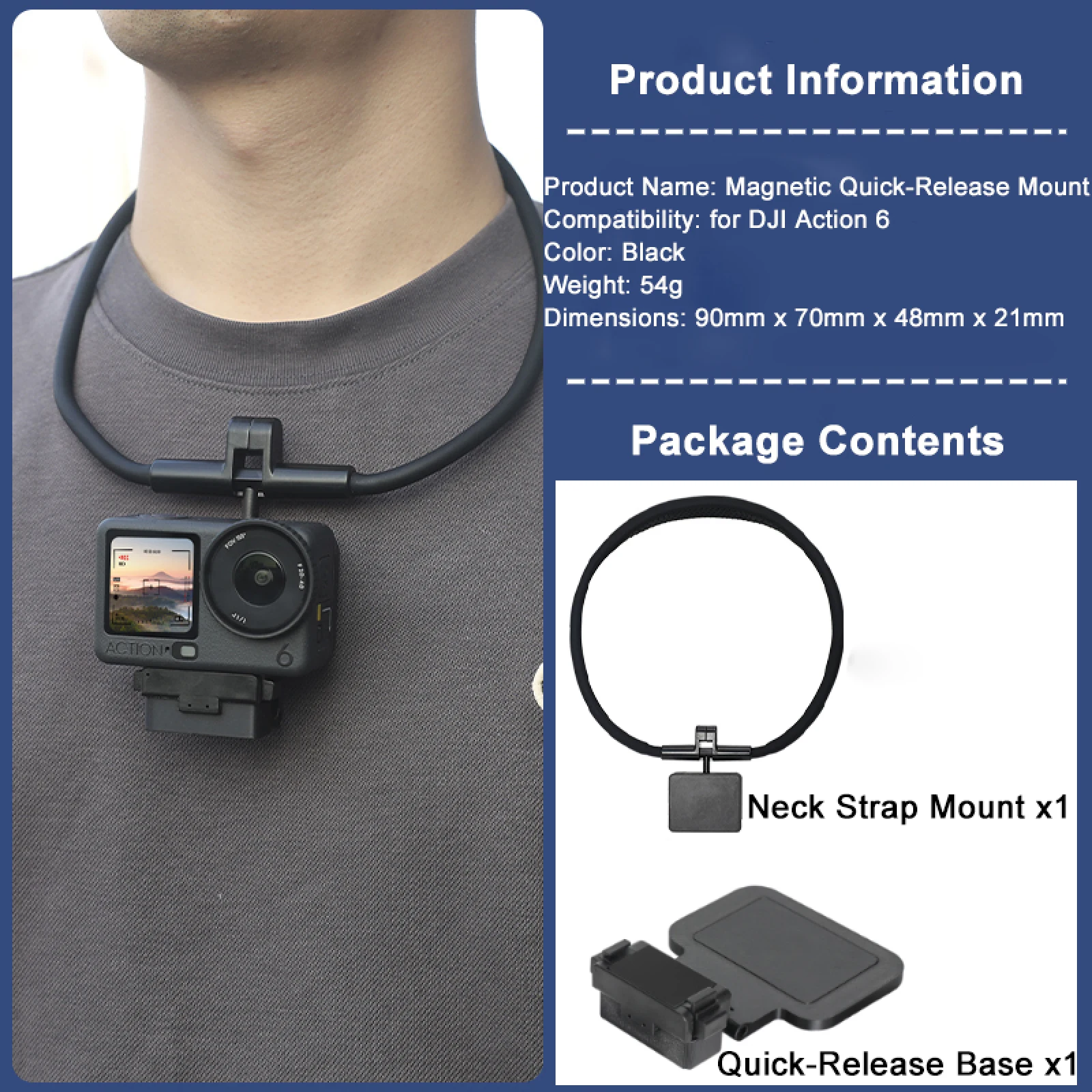 

Magnetic Quick-release Backplate Base/NecK Strap Mount Adapter for dji osmo action 6 Wall Mount Stand Bracket Camera Accessory