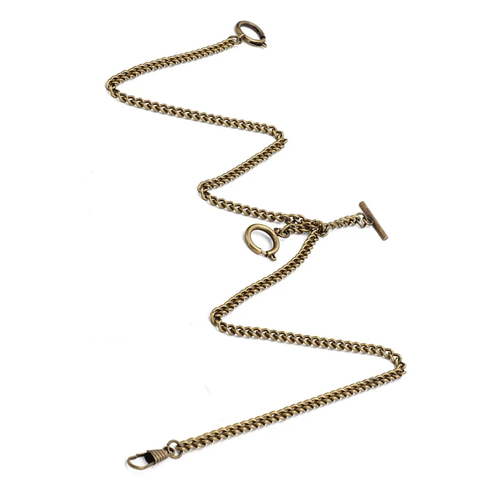 

Classic 44cm Length Pocket Watch Chain Bronze 3 Hook T Bar Metal Pocket Watch Chain Classic Antique Present Watch Keys Holder