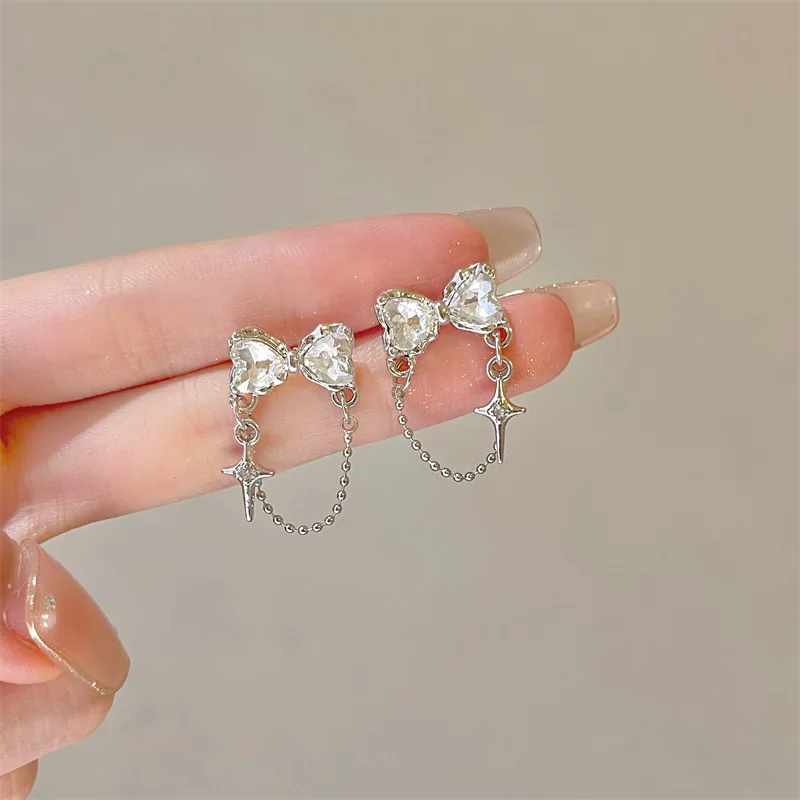 2024New Bow Zircon Long Chain Creative Fashion Design High-End Personalized Light Luxury Earrings Jewelry Gift image 4