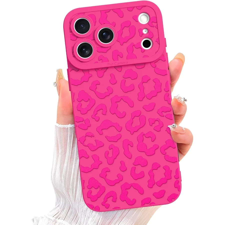 مصممة لهاتف iPhone 17 Pro Max Case حافظة هاتف بنمط الفهد الوردي الساخن مع حماية للكاميرا ناعمة