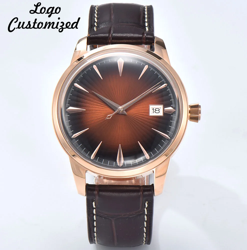 NH35 كوكتيل ساعة أوتوماتيكية للرجال مقاوم للماء ساعة اليد مزدوجة قبة الياقوت كريستال حالة الغوص ساعة تاريخ NH35 ساعة شعار مخصص