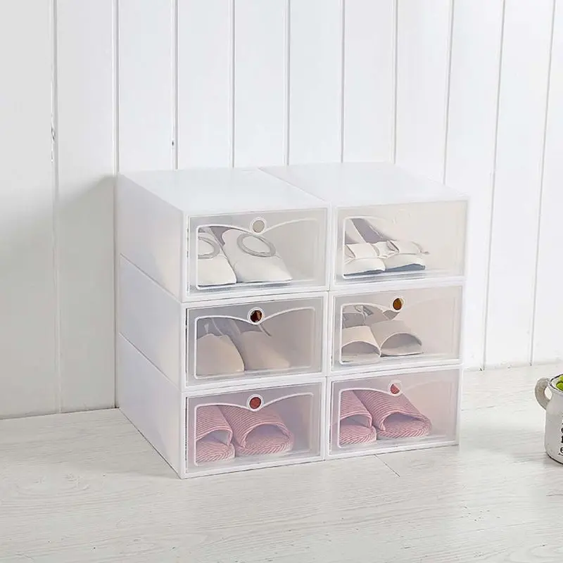 Y1UB 6Pcs Plastic Shoe Box Stackable Foldable Shoe Drawer Storage for Case