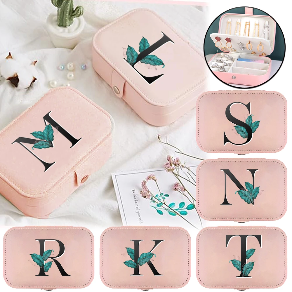 Jewelry Storage Box Leaf Series Double Layer Portable Jewelry Organizer Necklace Earring Display Classic Pink Storage Box