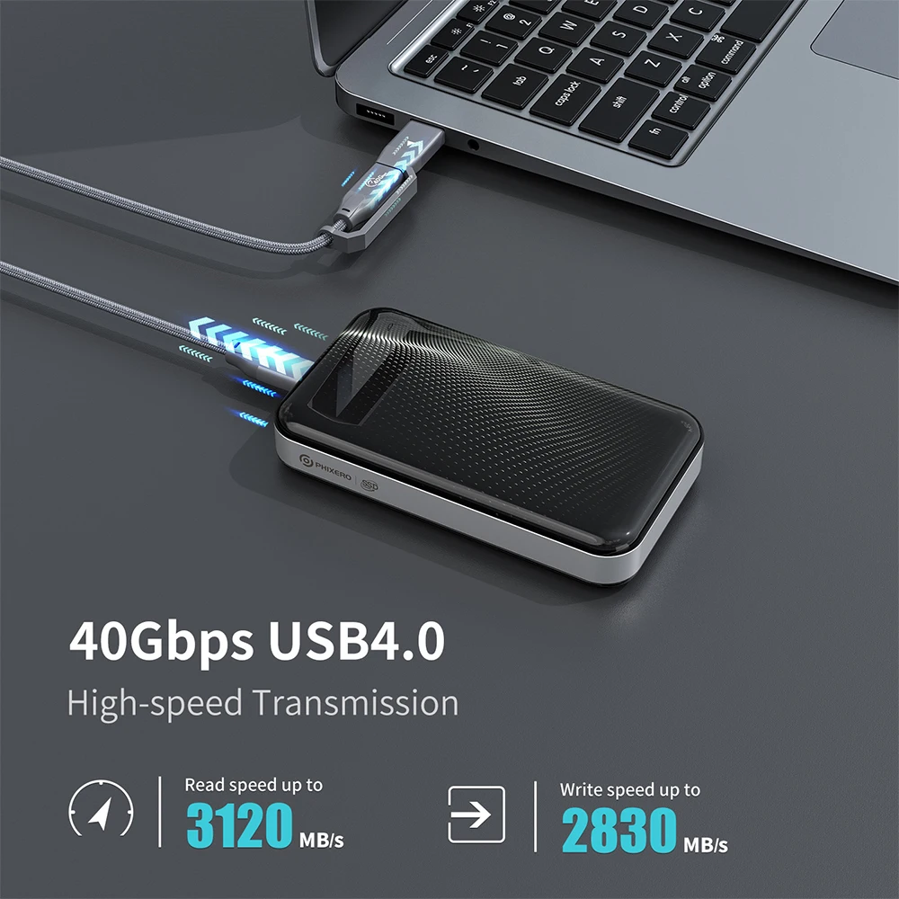 Imagem -02 - Phixero Ssd Portátil 40gbps Thunderbolt Usb 4.0 até 3150 mb s Unidade de Estado Sólido Externo 2tb 1tb 512gb Tipo-c para Laptop