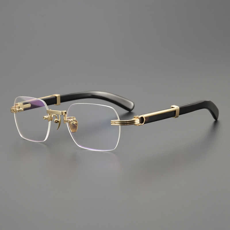 High quality frameless buffalo horn eyeglass frame, professionally handmade natural angle business custom prescription lenses