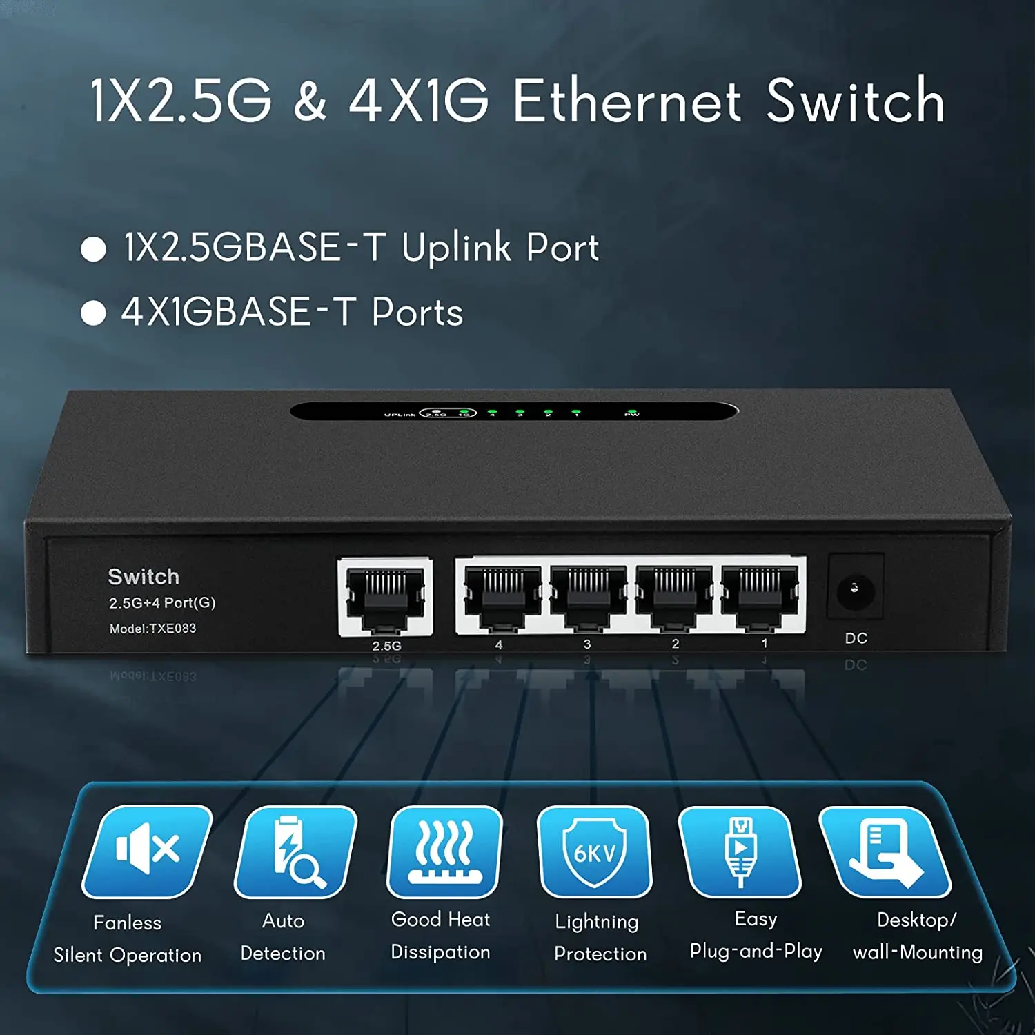 IENRON 2.5G Ethernet Switch 5 Ports Smart Network Switch 10/100/1000/2500Mbps VLAN RJ45 Hub For CCTV IP Camera/Wifi Router