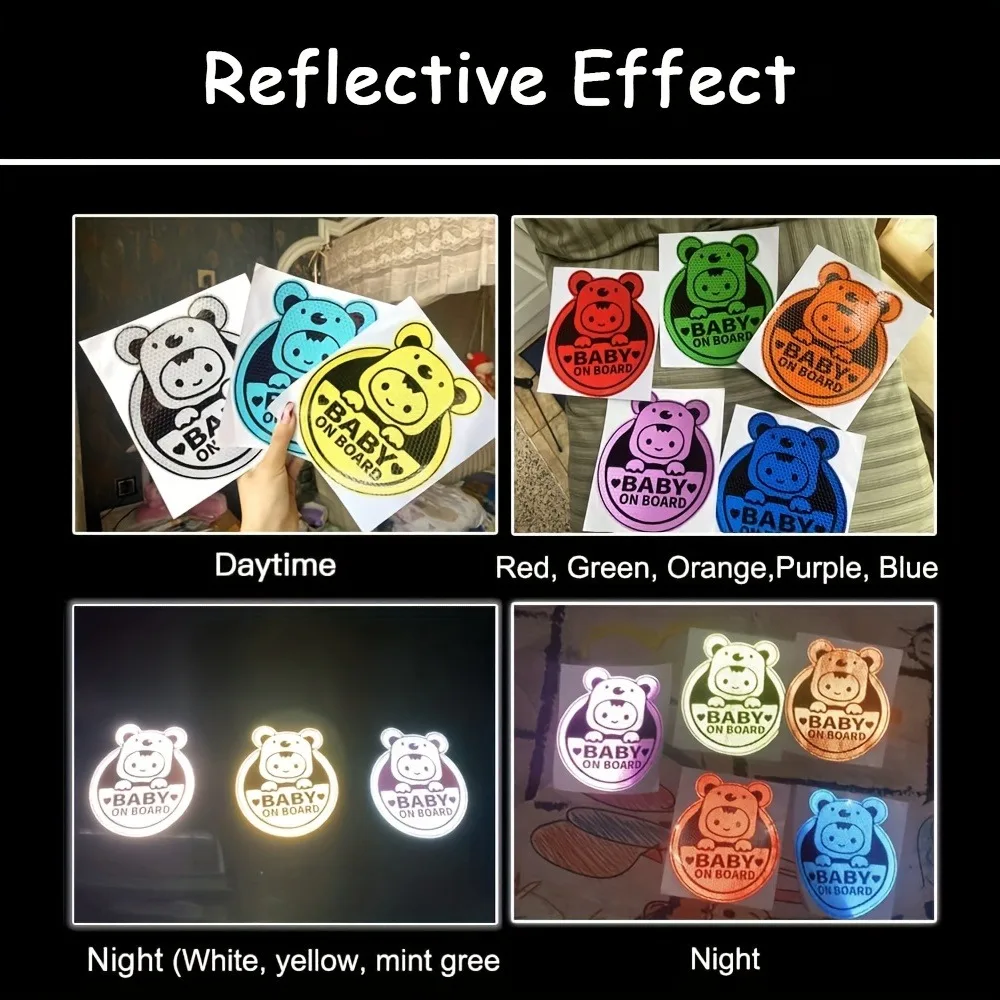 1PC Reflective Baby on Board Car Stickers Waterproof Safety Warning Signs Auto Body Rear Window Bumper Decals Vehicle Decoration