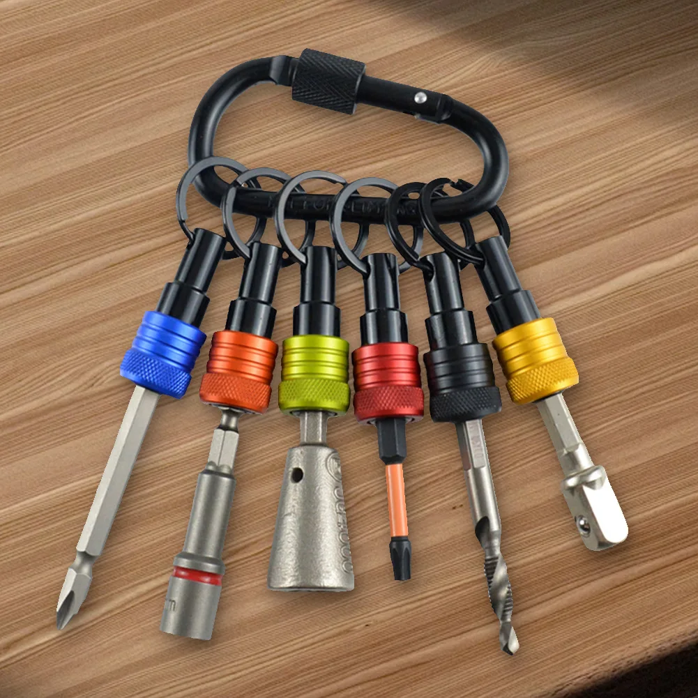 6pcs/Set 1/4 Inch Hexagonal Shank Screwdriver Head Holder Quick-Change Extension Rod Extension Rod Key Chain Adapter Small Tool