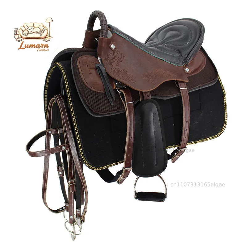 Harness Saddle Full Set Equestrian Tourist Saddle Microfiber Instructor Size Horse Pony Comprehensive Field Saddle