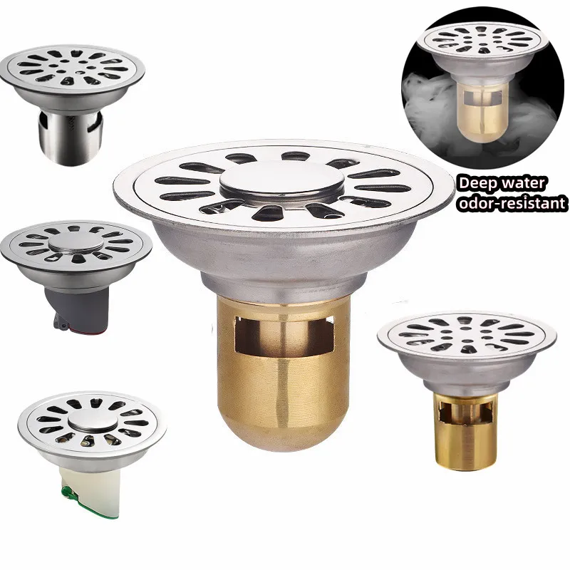

Stainless Steel Round Deodorant Floor Drain Plastic Brass Core Shower Drainer Filter Hair Catcher Bathroom Washing Machine Parts