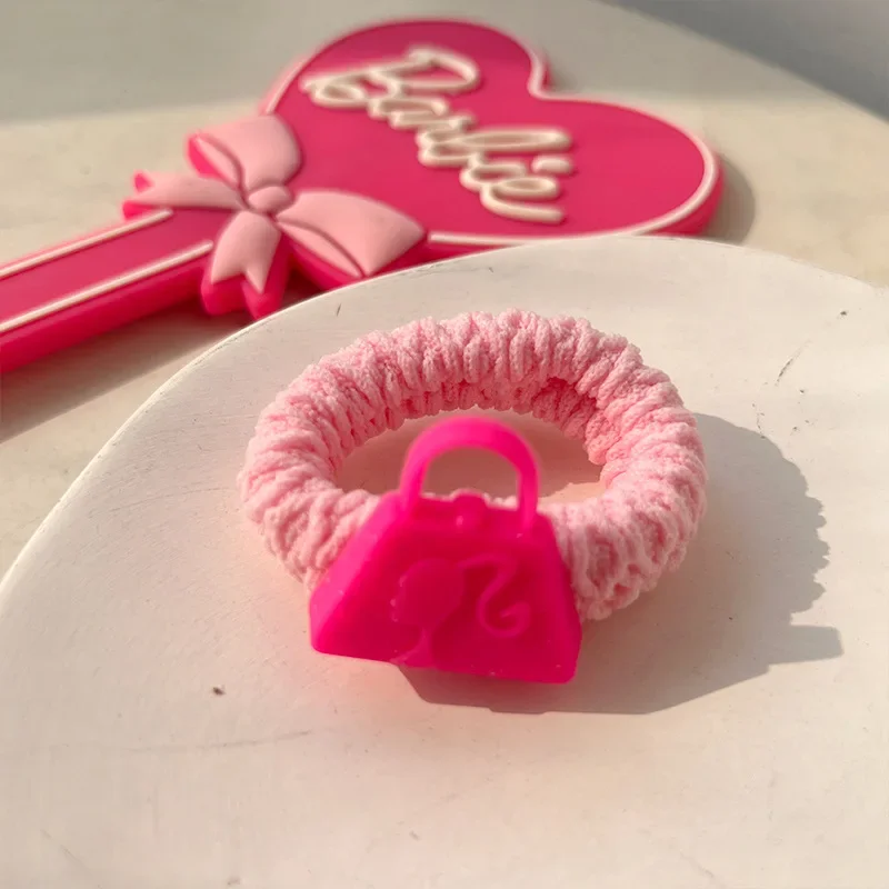 Barbie-toalla rosa para niña, banda para el pelo con letras simples Ins Y2k, muñeca Kawaii, accesorios para el cabello de alta elasticidad, juguete