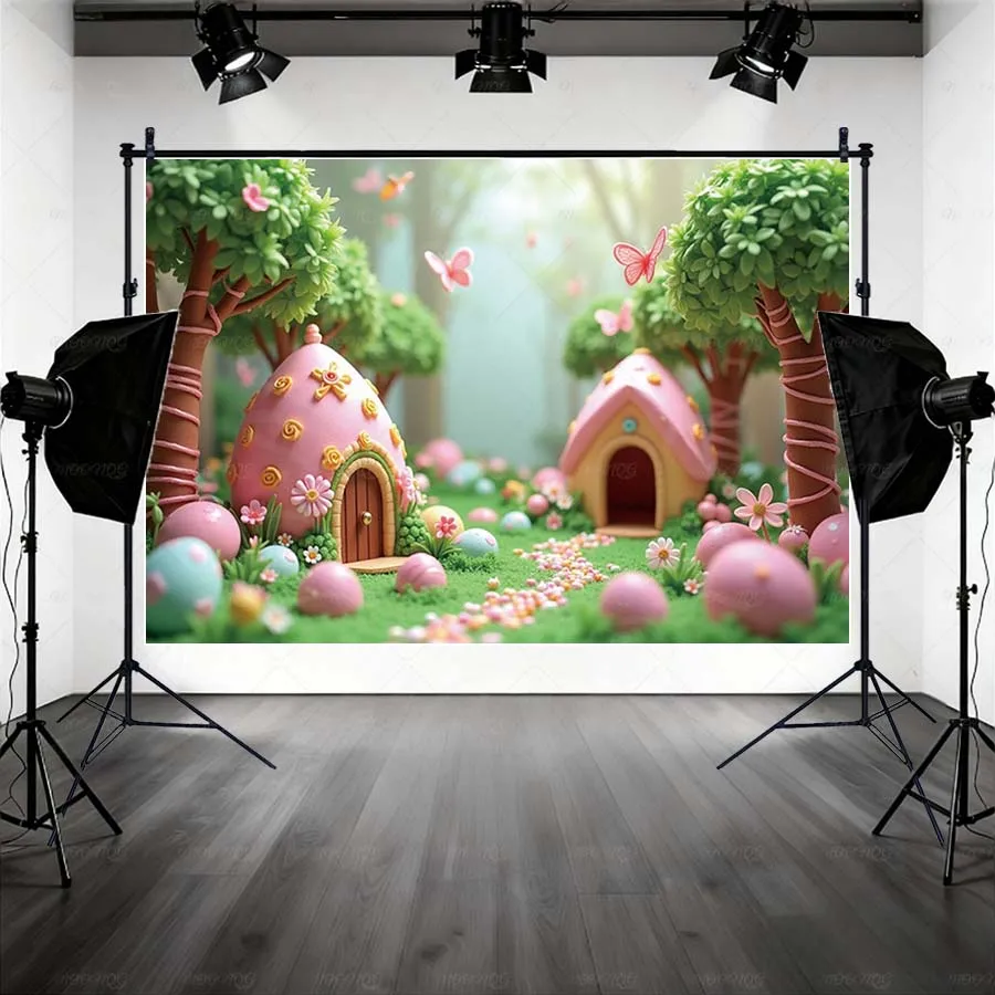 MOON.QG ديكور عيد الفصح خلفية البيت مسار أخضر البيض الخلفيات للتصوير الفوتوغرافي الديكور صورة خلفية للتصوير الفوتوغرافي #3