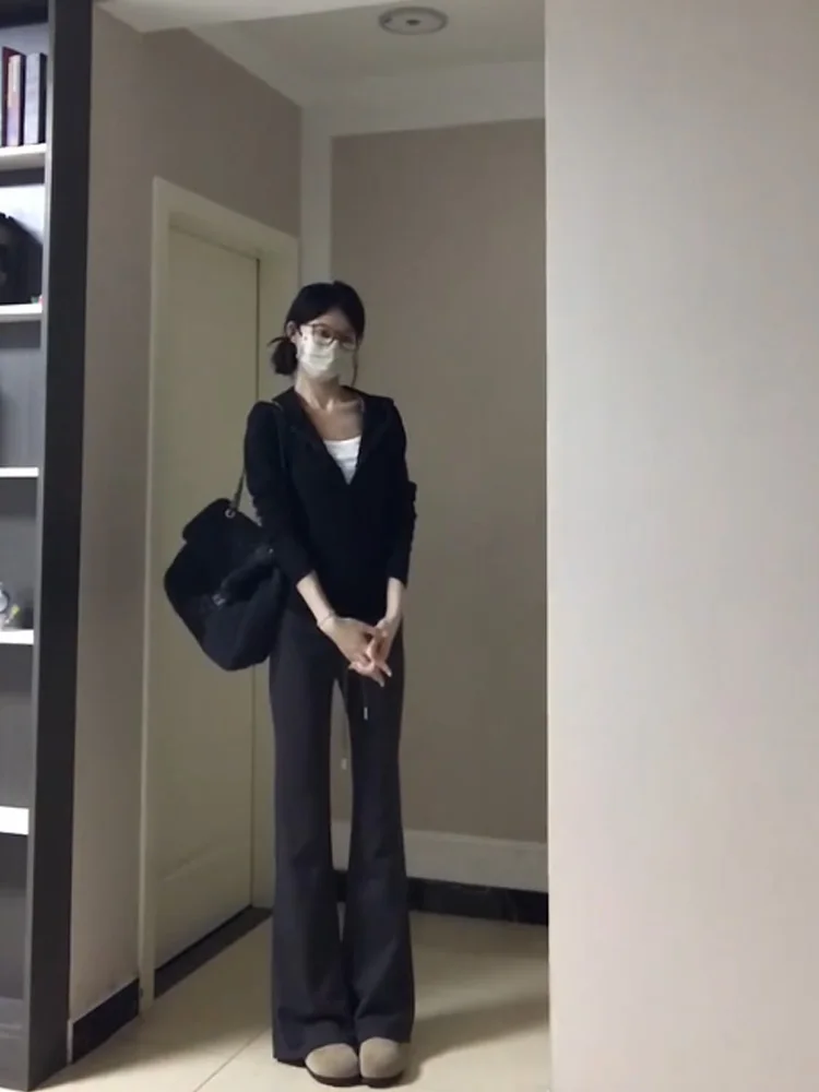 Pantalon de sport évasé américain pour femme, automne-hiver, taille haute, drapé, amincissant, jambes droites, jambes larges