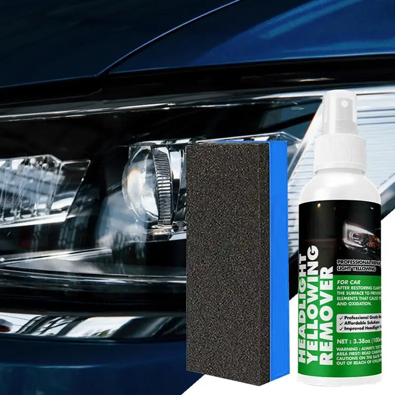 Headlight Restoration Cleaning Agent 100ml Headlight Yellowing Restorer & Sealant Headlamp Restoration Spray With Sponge For