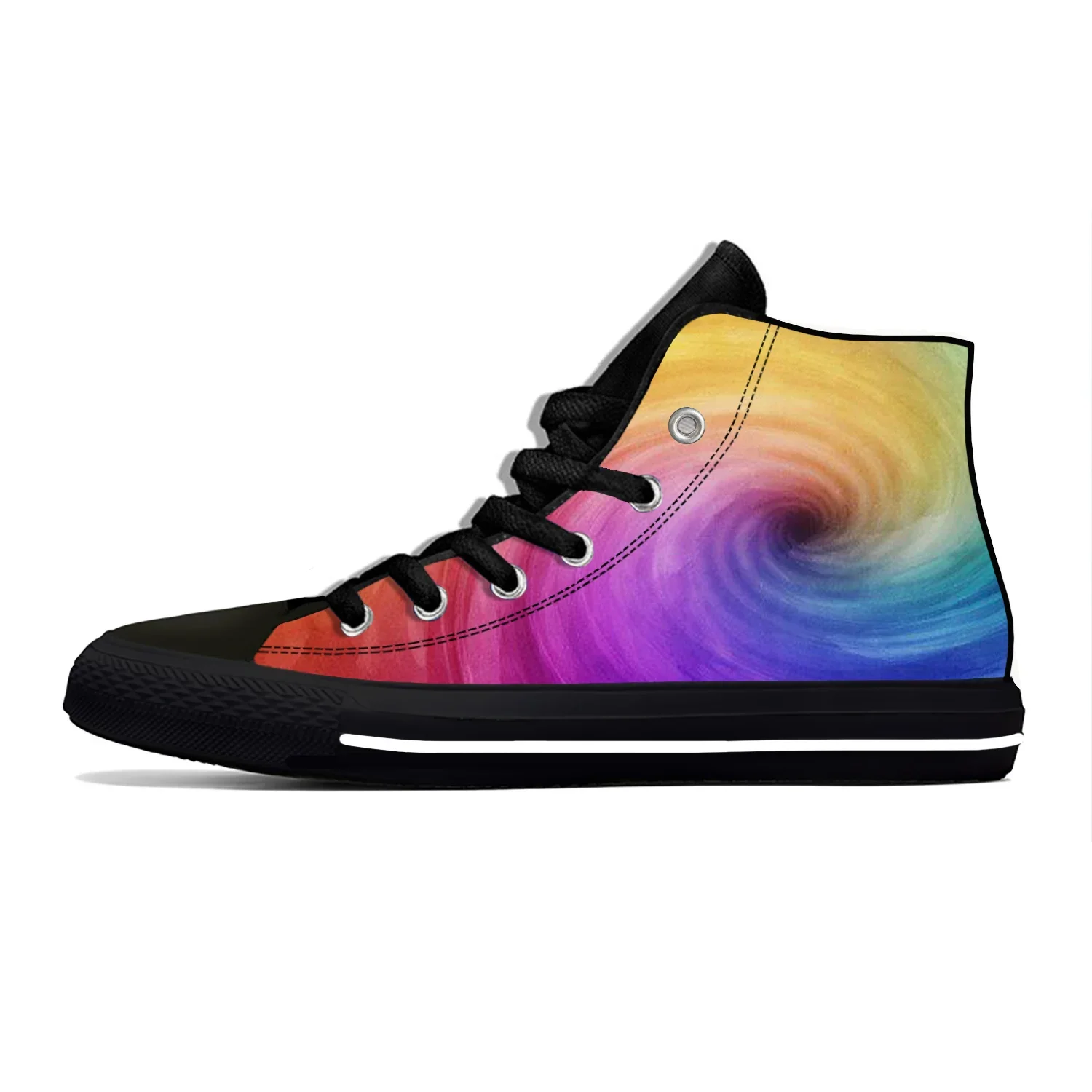 Hot Colorful Vortex Tie Dye Swirl Abstract Rainbow High Top Canvas Shoes Men Women Casual Breathable Sneakers Latest Board Shoes