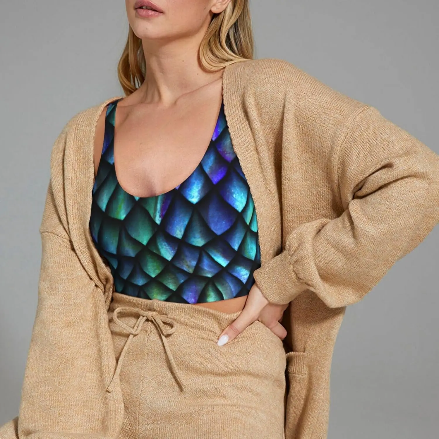 3D Magical Dragon Scales Musterdruck Damen Utility Weste Sportweste Yoga Trainingsweste für Damen Leichter Sommer