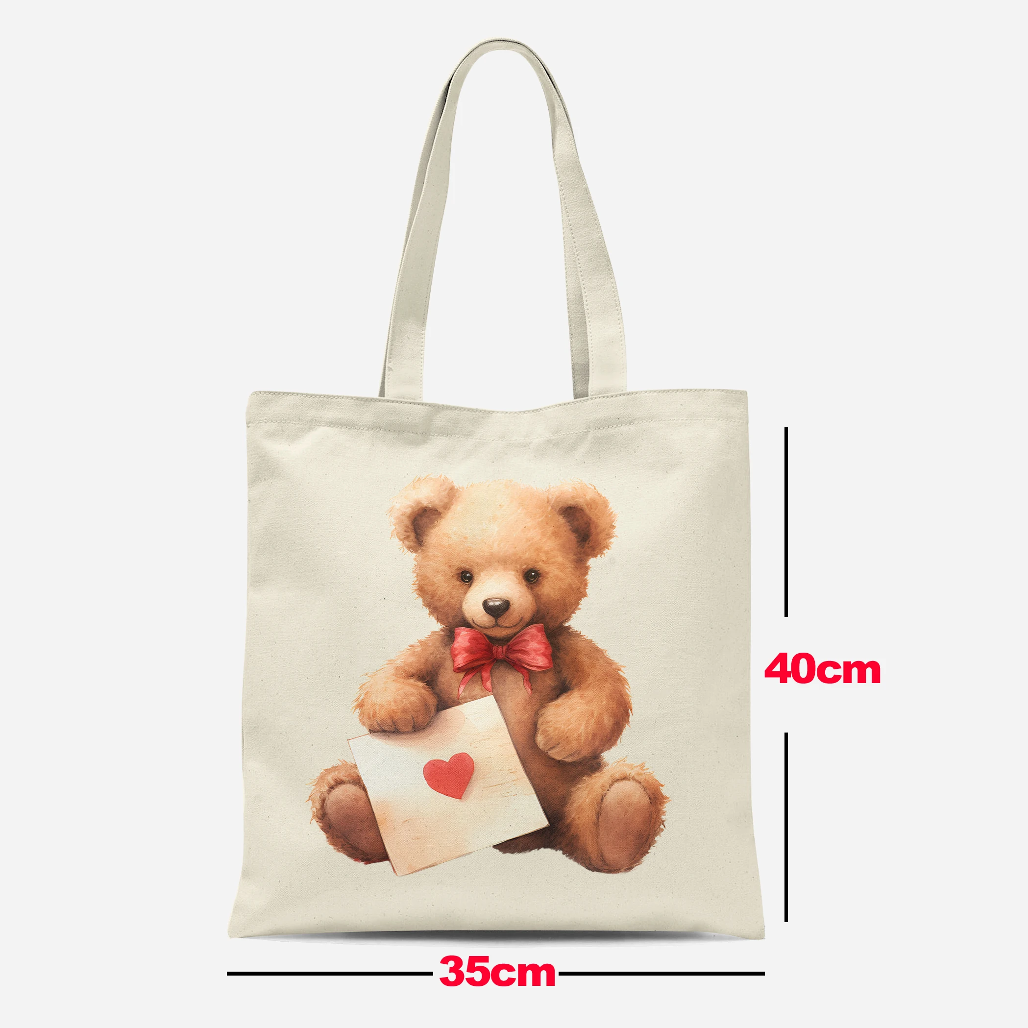 Romantic Valentine's Day handbag, teddy bear canvas shoulder bag, large capacity women's canvas bag, fashionable shoulder bag