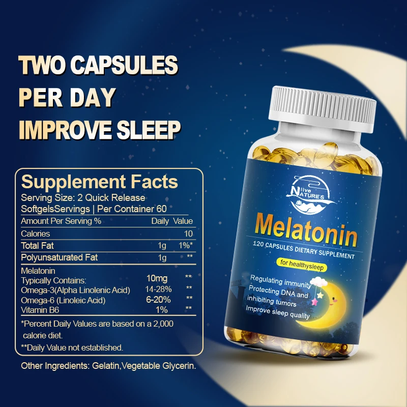 Melatonin 120 Kapseln Omega 3 6 Vitamin B6 natürliche Ergänzung für die Gesundheit des Schlafes