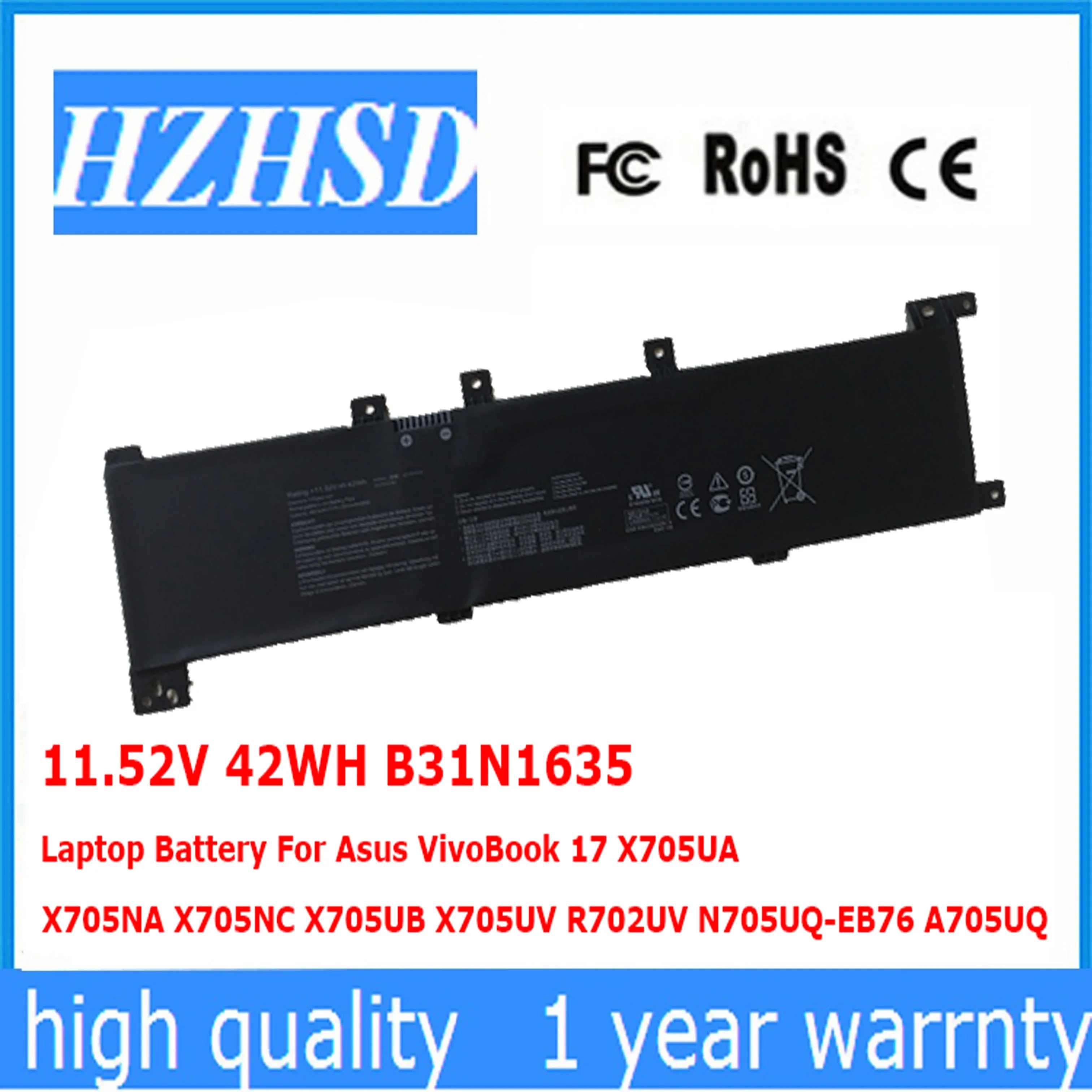 11.52V 42WH B31N1635 Laptop Battery Original For Asus VivoBook 17 X705UA X705NA X705NC X705UB X705UV R702UV N705UQ-EB76 A705UQ