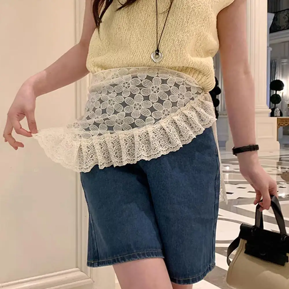 

2025 New Spring Korean Lace Mini Skirt White Lace Mesh Belted A-Line Skirt Y2K Streetwear Women Elegant Sweet Lolita Short Skirt