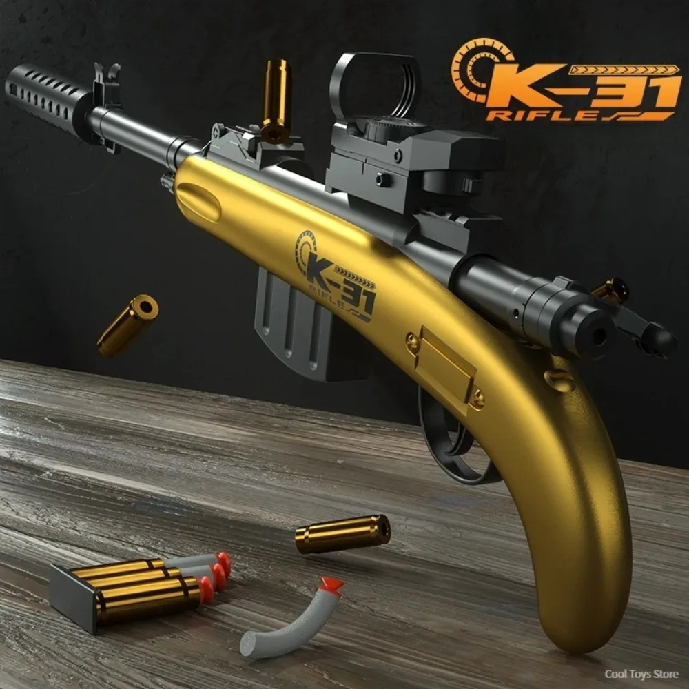 Children's K-31 Shell Soft Toy Gun Loaded Manual Pull Bolt Can Launch Boy Toy Gun Model Christmas Birthday Gift
