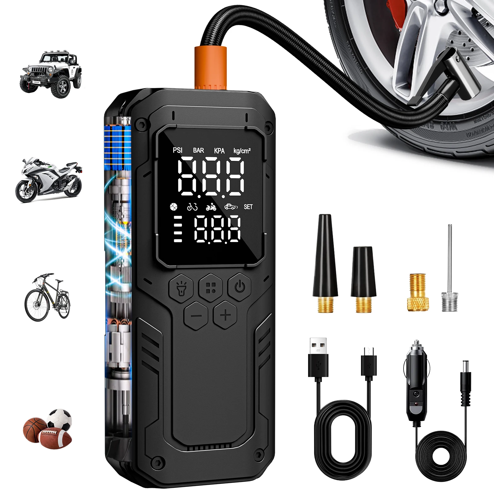 

Portable Car Tire Inflator 150 PSI Air Compressor Wireless Air Pump for Car Motorcycles Bicycle Ball with DC Extended Power Cord