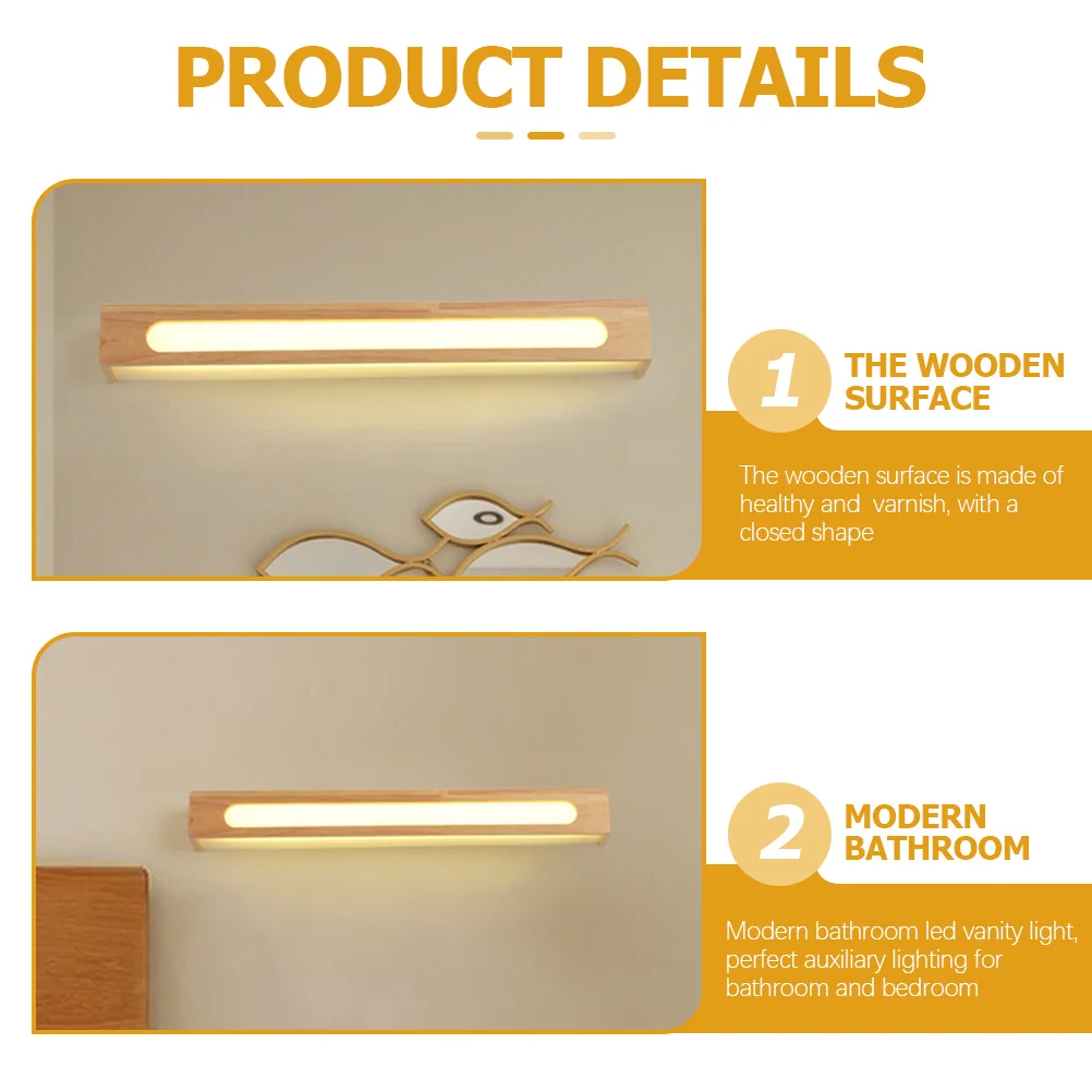 

1 Set Bathroom Vanity Mirror LED Wall Light Modern Minimalist Wooden Rubber Wood Indoor Lights for Bedroom Hallway