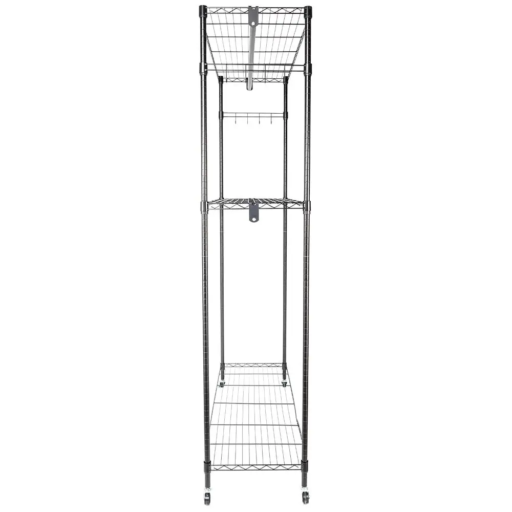 

2-Tier Garment Rack Clothes Organizer with Hooks - Black Storage Shelf for Closet