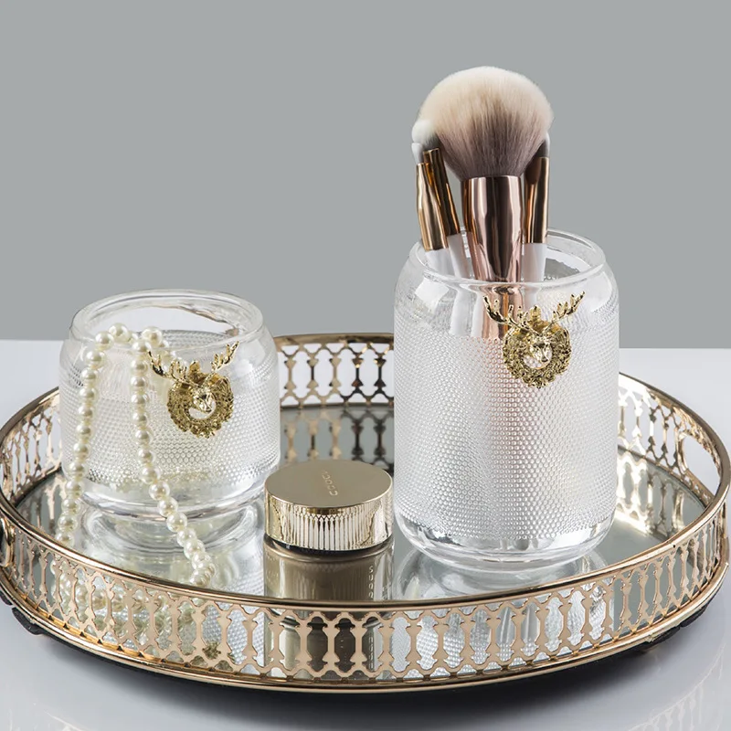 Cosmetics Storage Tube Small Vase Nordic Glass Jewelry Box Electroplating Golden Deer Aromatherapy Candle Holder New